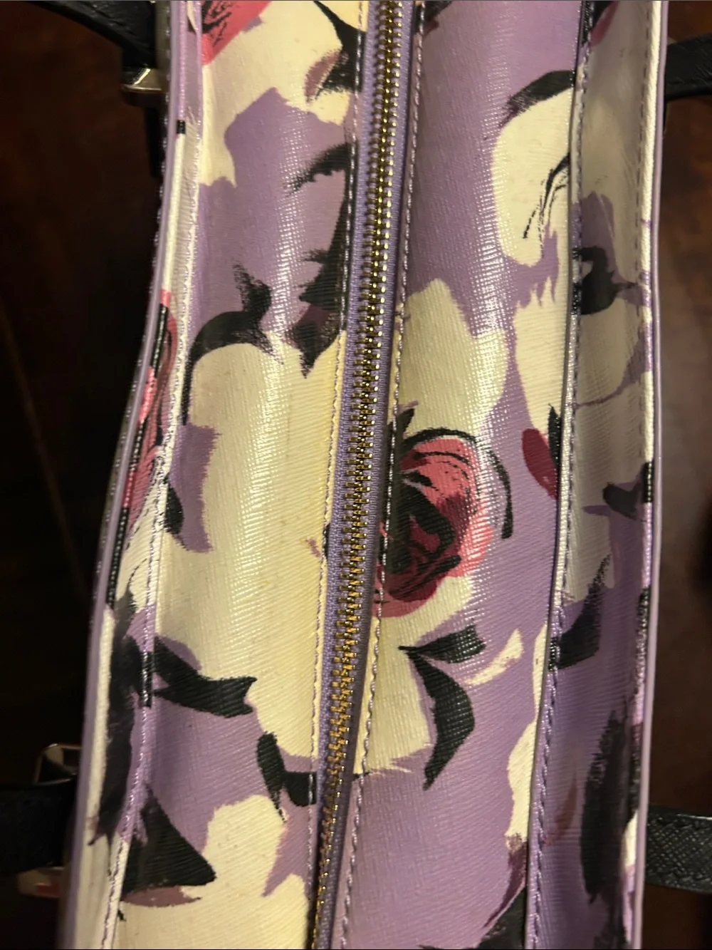 kate spade Lavender and Pink Floral Tote with Black Handles